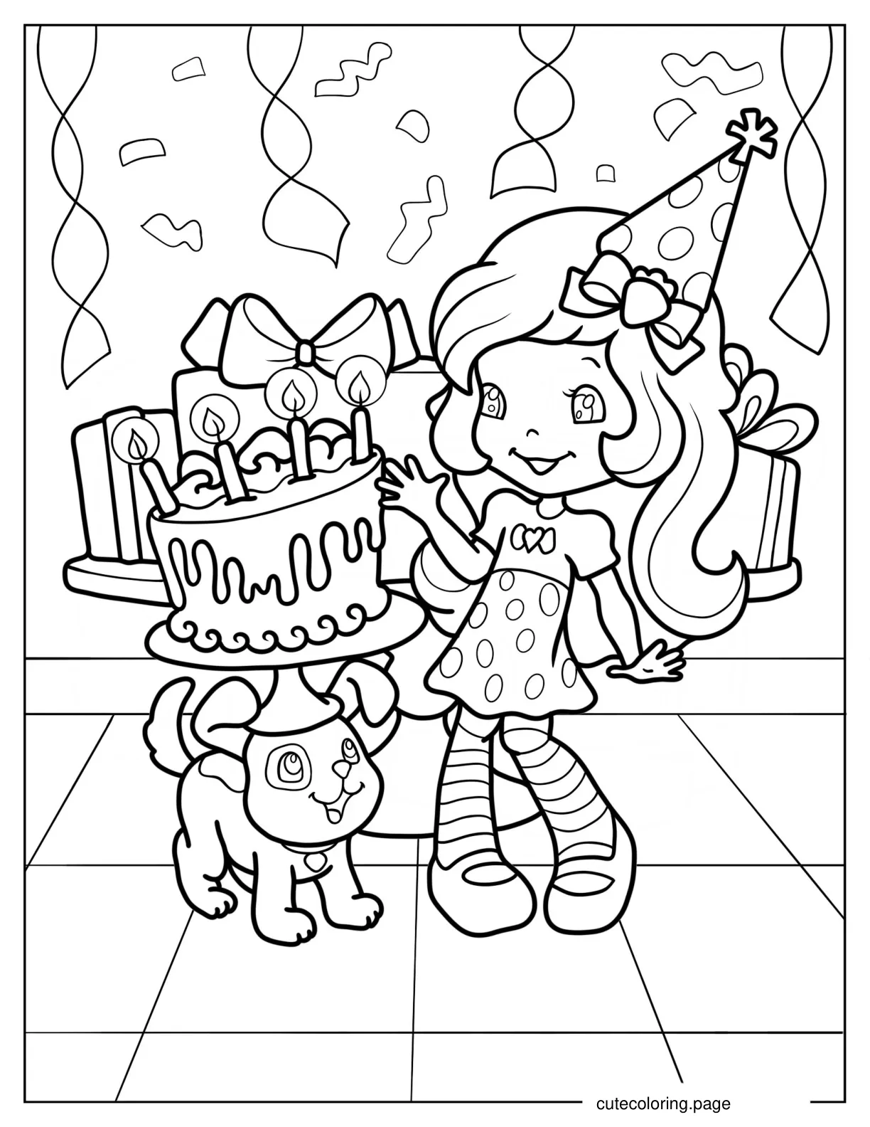 Strawberry Shortcake With Birthday Cake coloring page