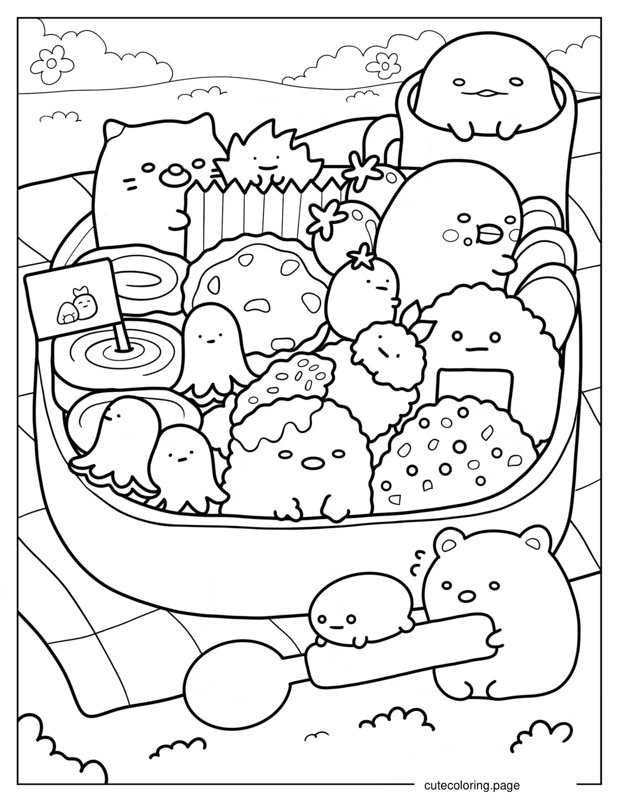 Kawaii Sumikko Gurashi In Bento Coloring Page coloring page