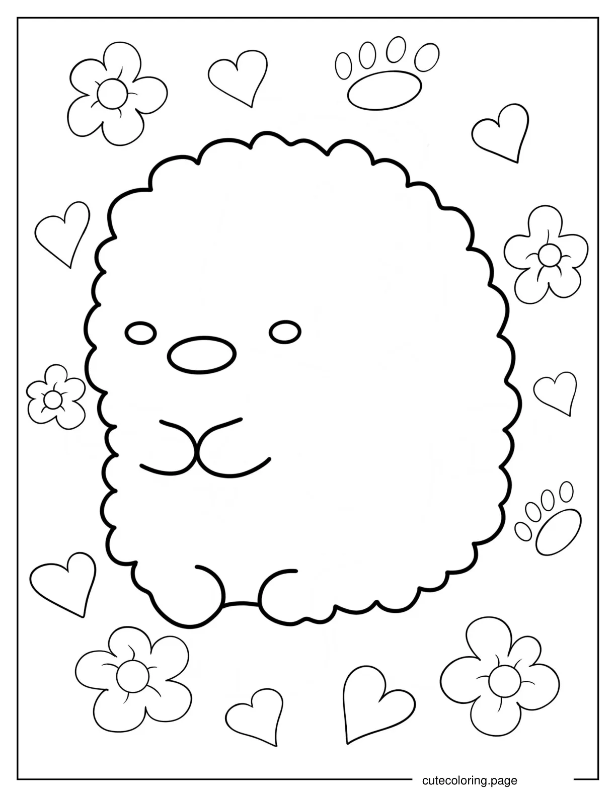 Kawaii Tonkatsu With Hearts And Flowers coloring page