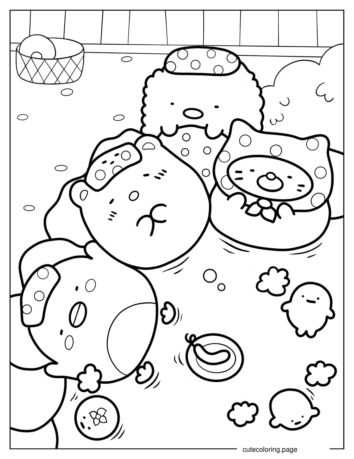 Penguin Shirokuma Neko And Tonkatsu In Bath coloring page