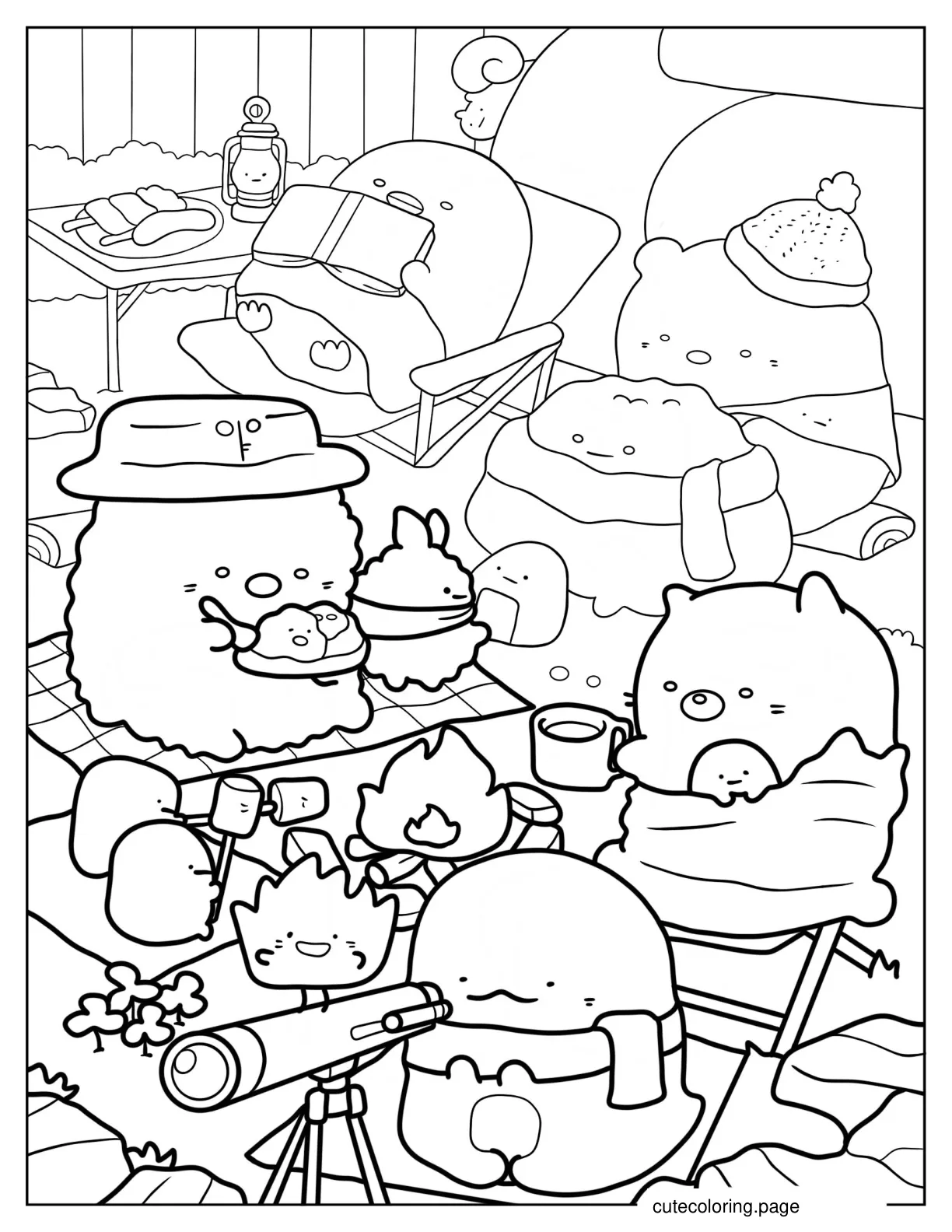 Sumikko Gurashi Backyard Bonfire With Minnikos Coloring Sheet coloring page