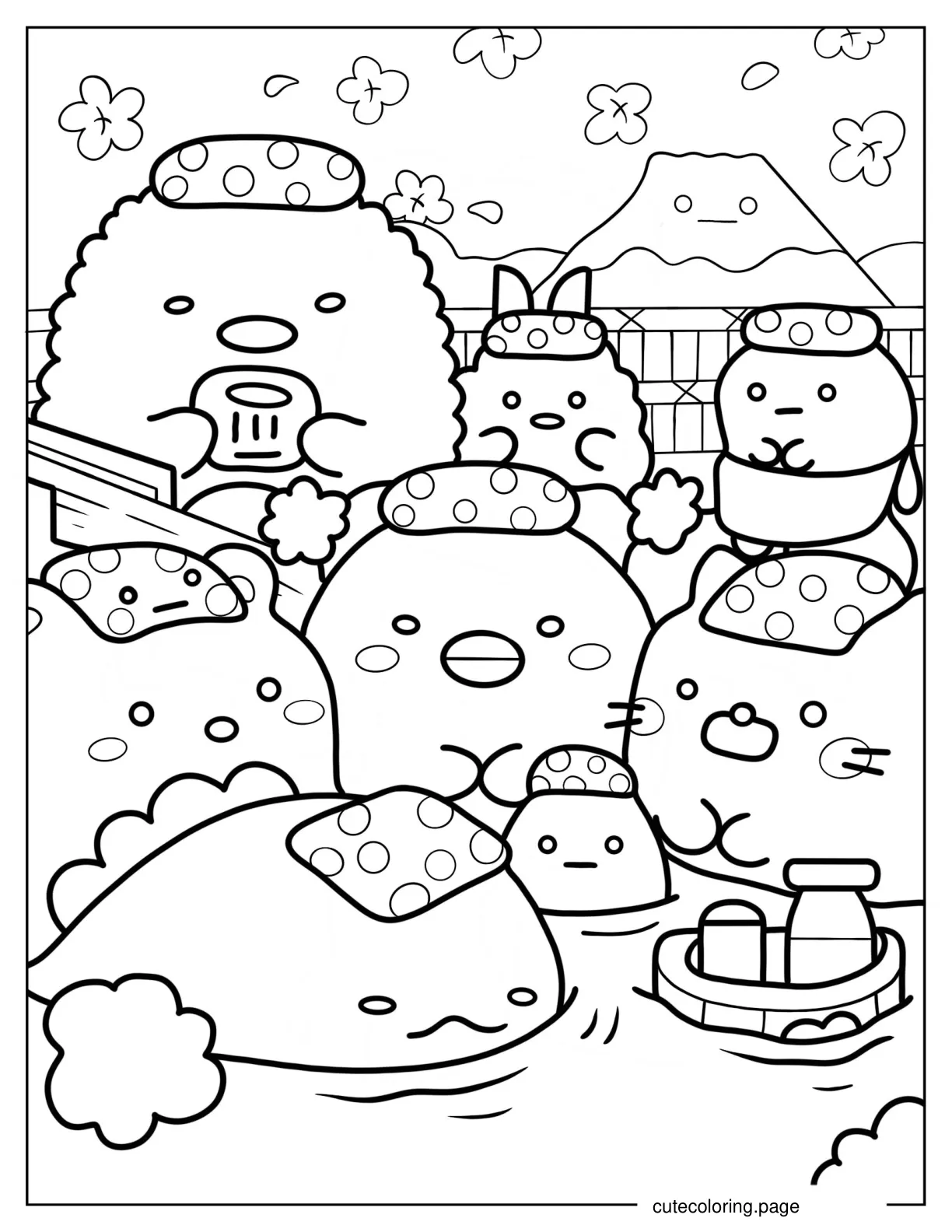 Sumikko Gurashi Friends In Japanese Sauna Coloring Sheet coloring page