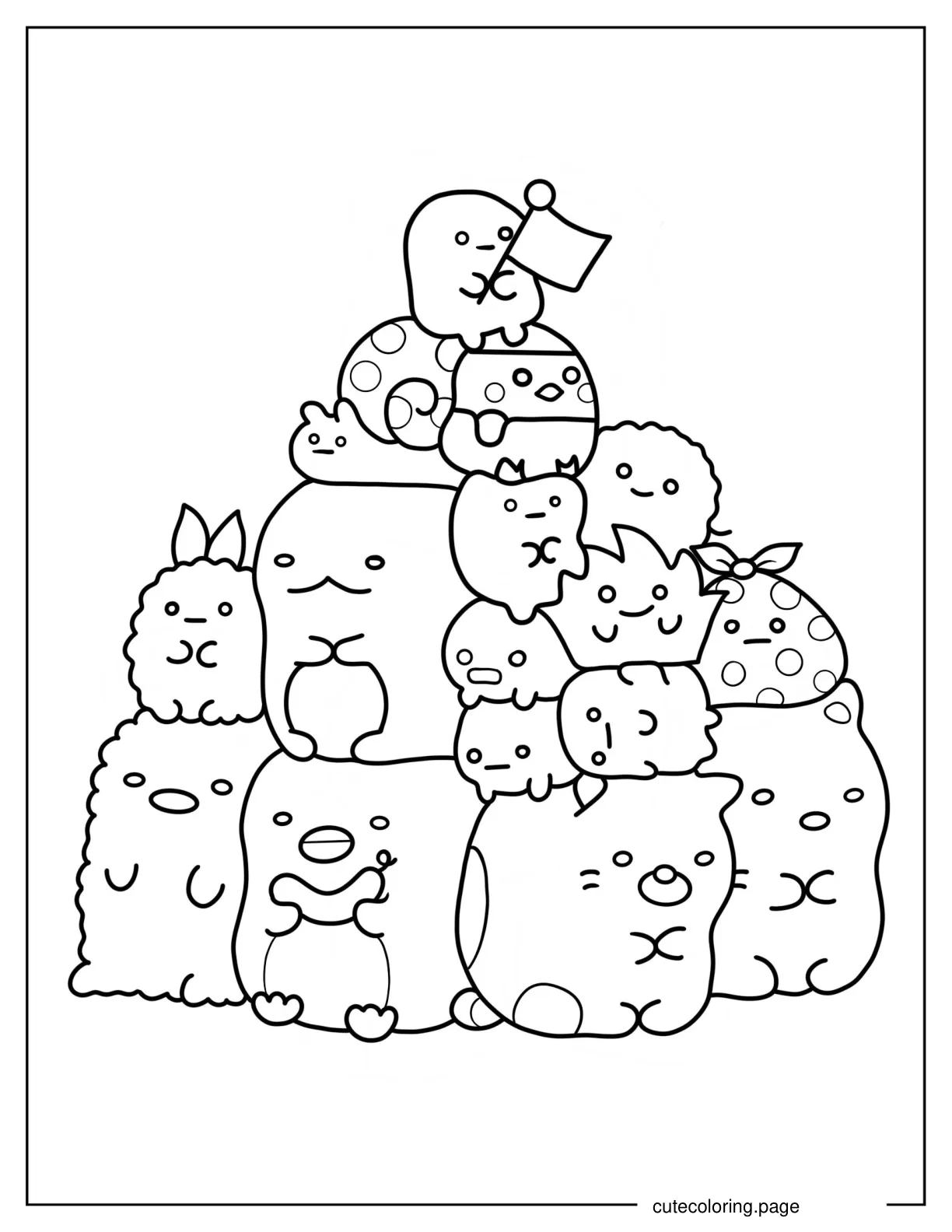 Sumikko Gurashi Friends On Top Of Each Other Coloring Sheet coloring page