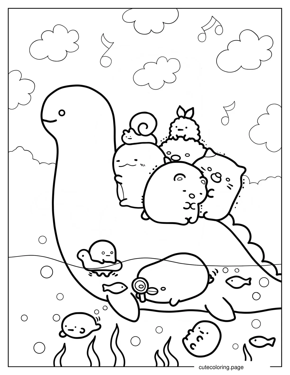 Sumikko Gurashi Friends Riding On Sumi ssie coloring page