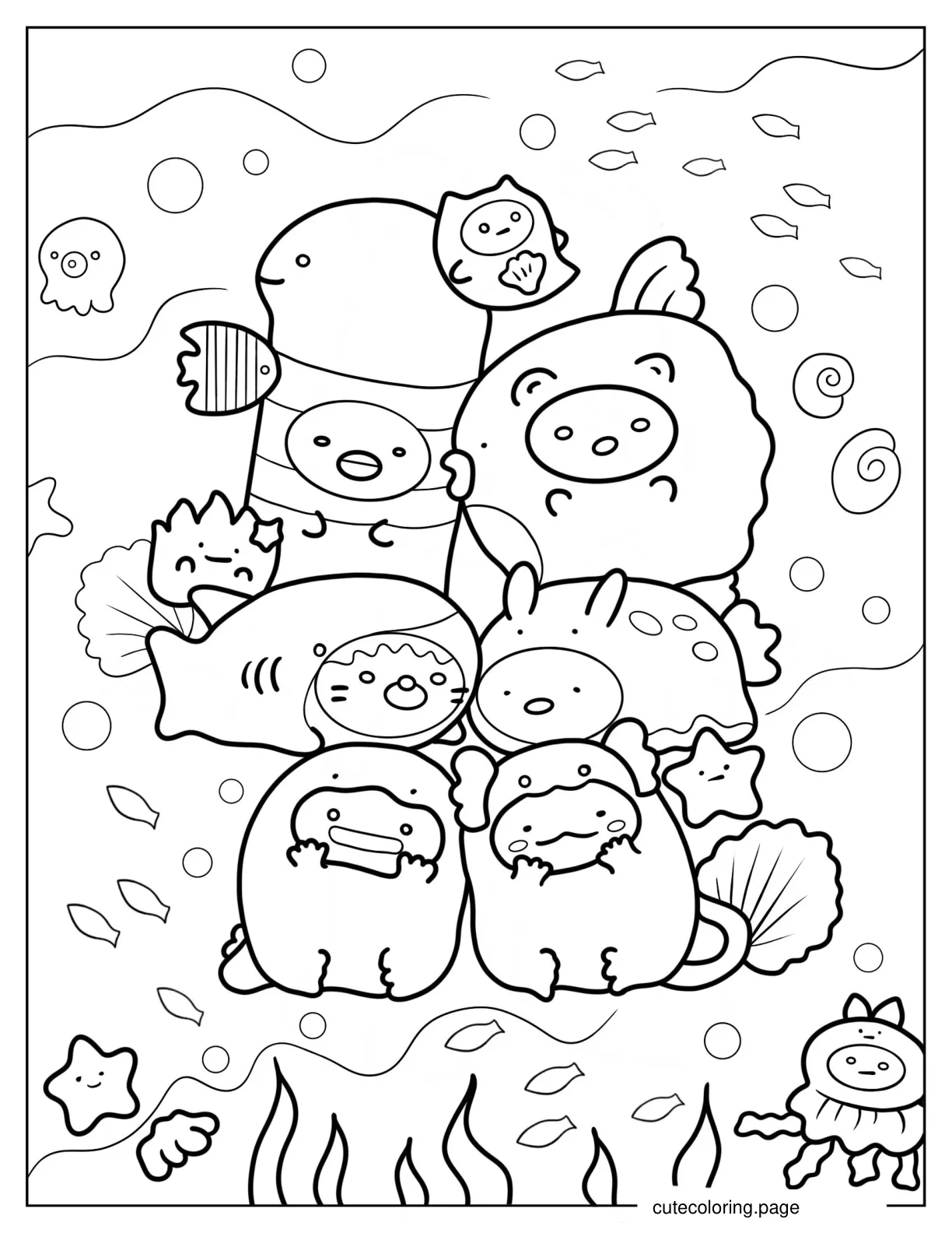 Sumikko Gurashi In Fish Costumes Coloring Page coloring page