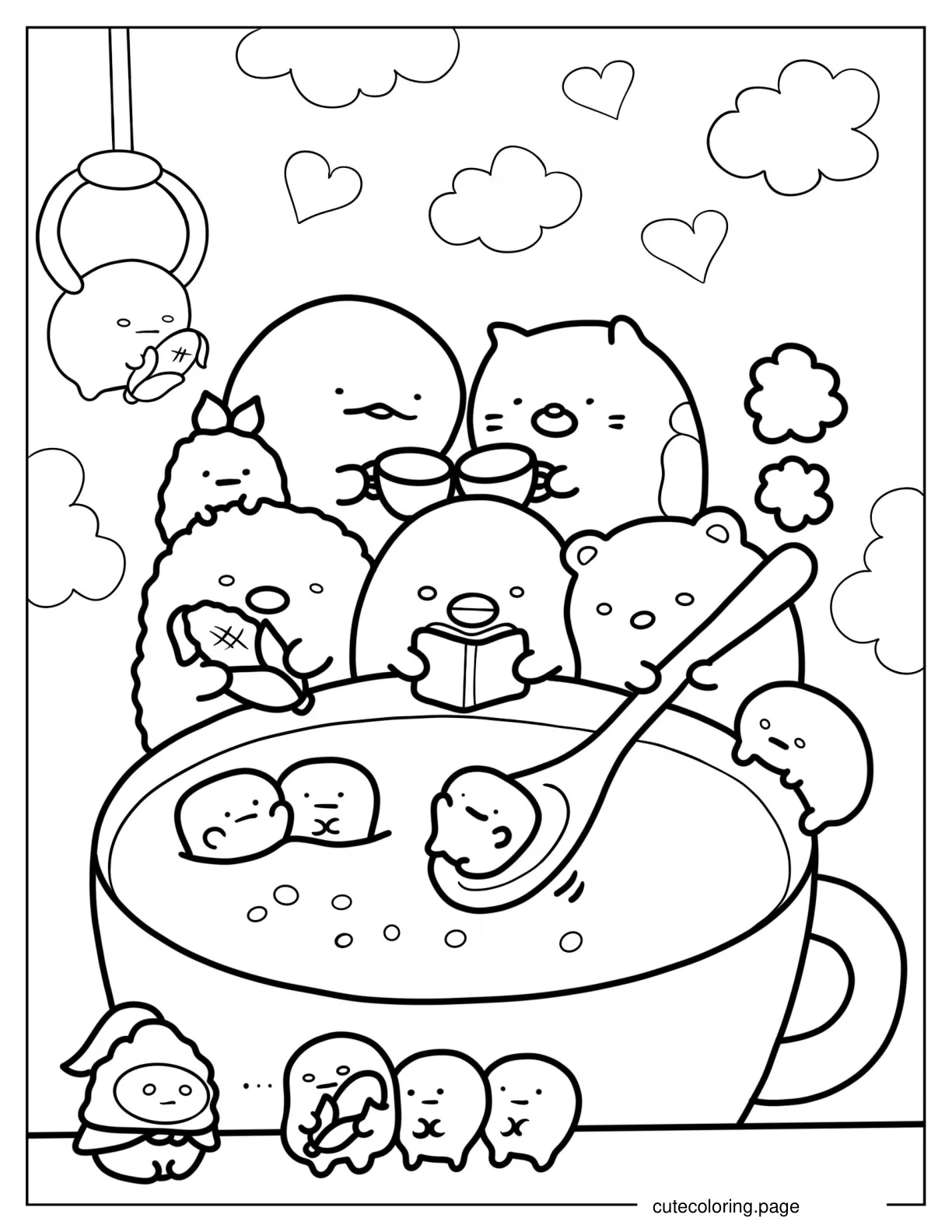 Sumikko Gurashi Making Soup With Ebifurai No Shippo coloring page