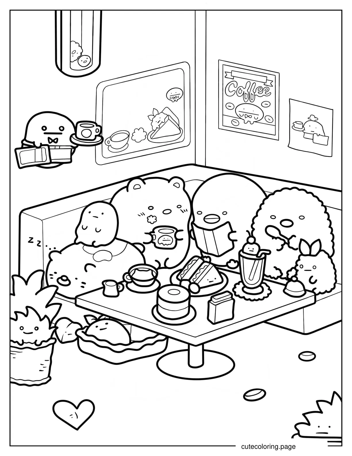 Summiko Gurashi Friends In Diner With Minnikos coloring page