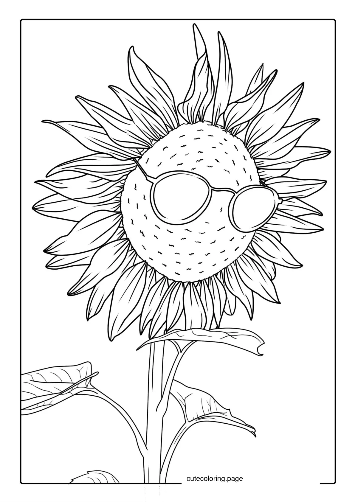 Cool Sunflower Wearing Sunglasses For Coloring coloring page