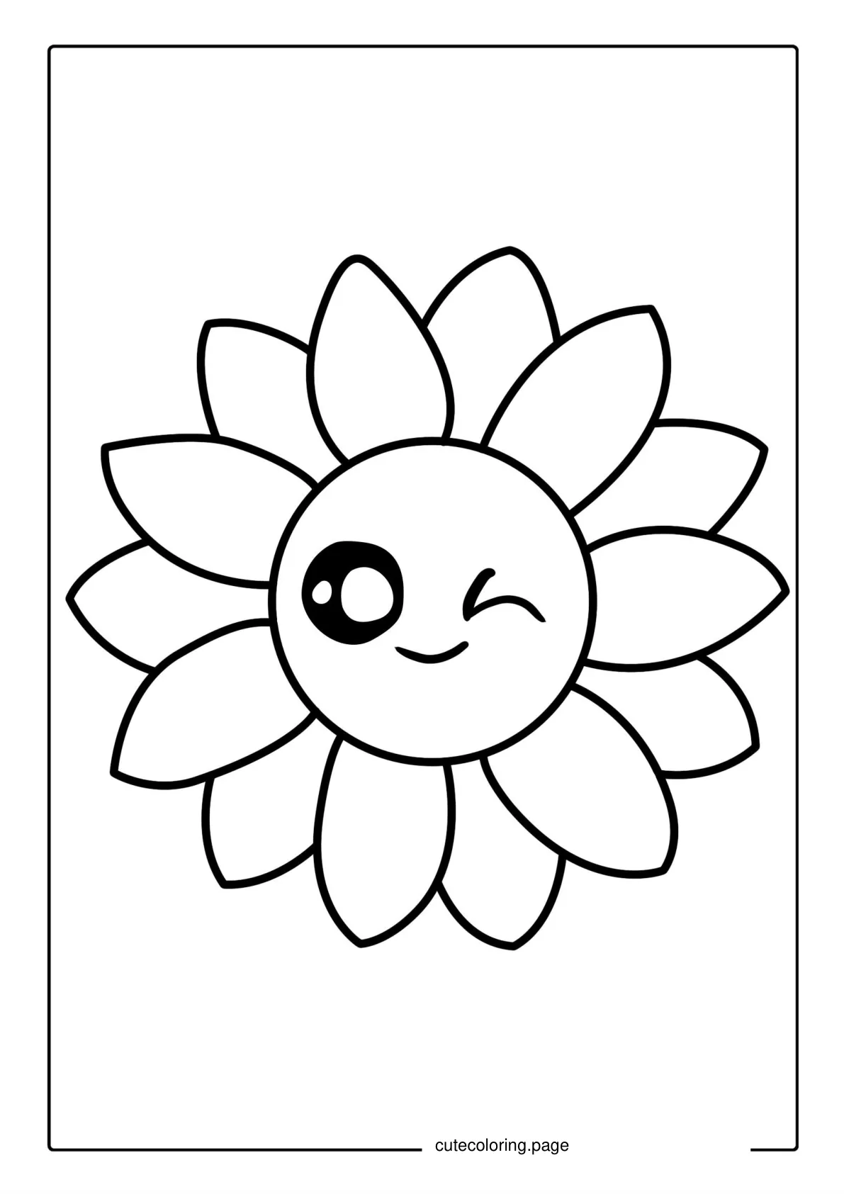 Cute Winking Sunflower Coloring In coloring page