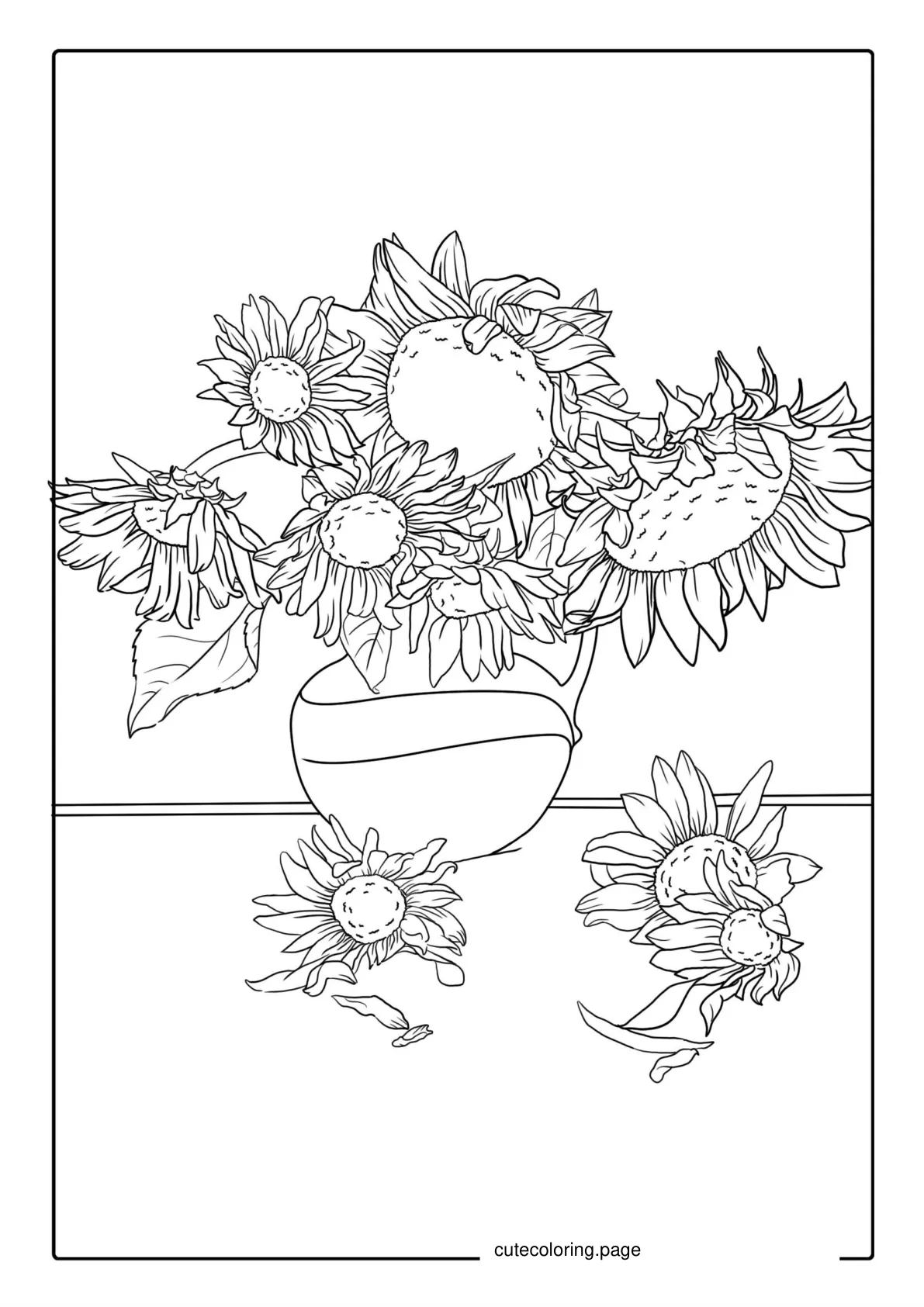 Several Sunflowers In Vase Coloring Sheet coloring page