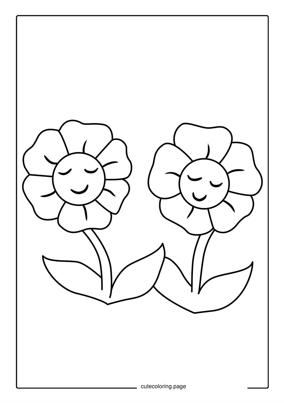 Two Smiling Sunflowers To Color In coloring page