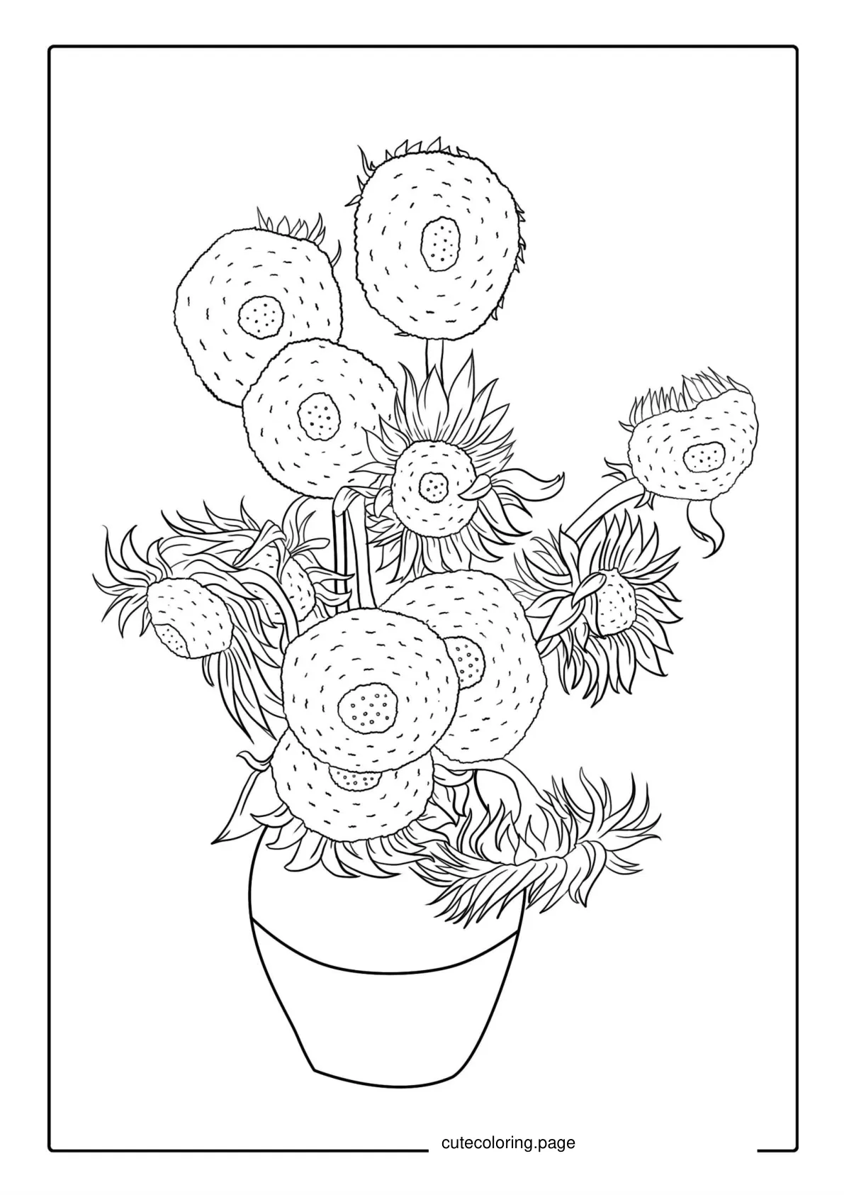 Vincent Van Gogh Sunflowers Coloring Page coloring page