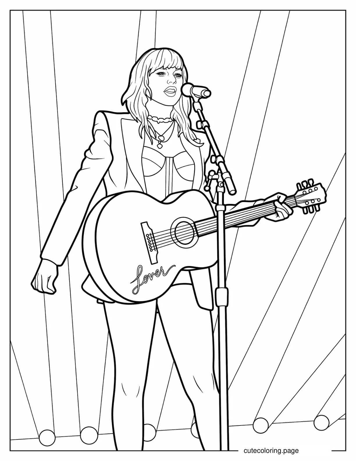 Coloring Sheet Of Taylor Swift Singing With Guitar coloring page