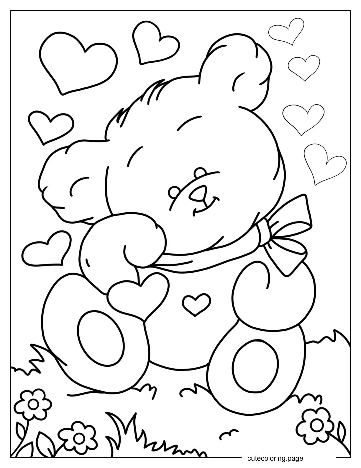 Adorable Cartoon Teddy Bear With Love Hearts coloring page