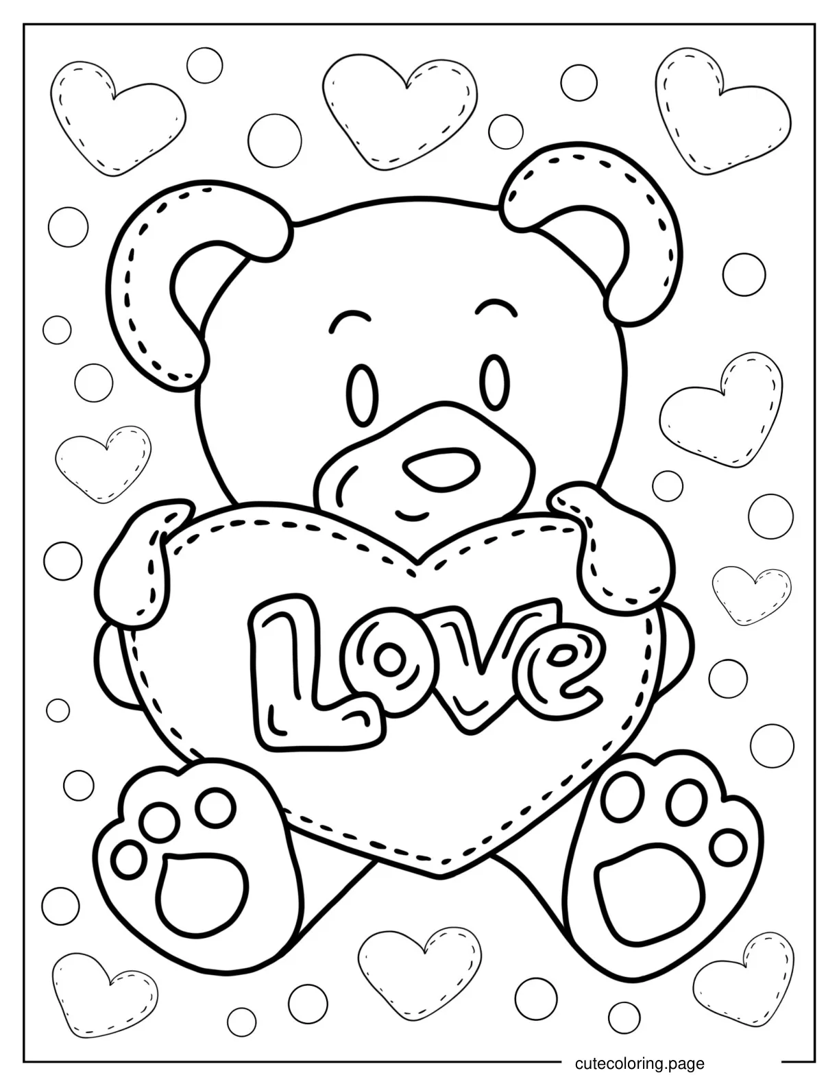 Adorable Teddy Bear Holding Love Heart coloring page