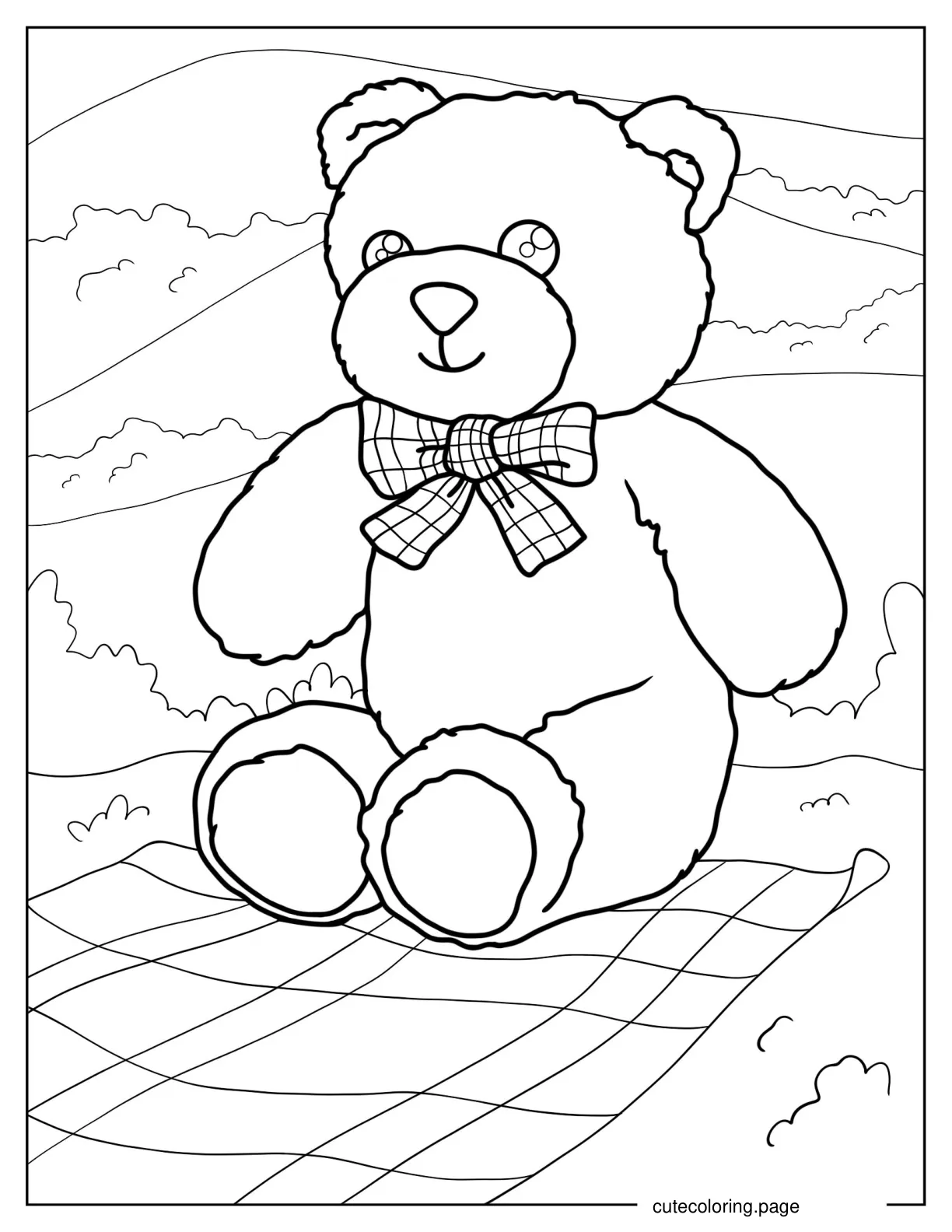 Cute Teddy Bear Having a Picnic Coloring Sheet coloring page