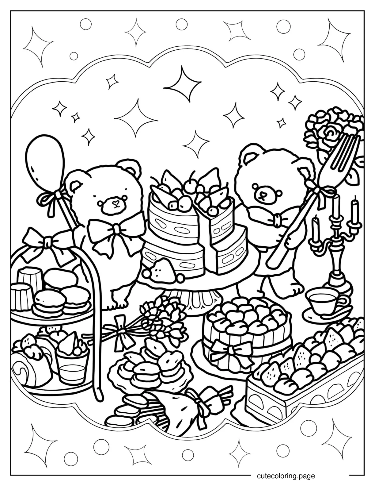 Detailed Kawaii Teddy Bear High Tea To Color coloring page