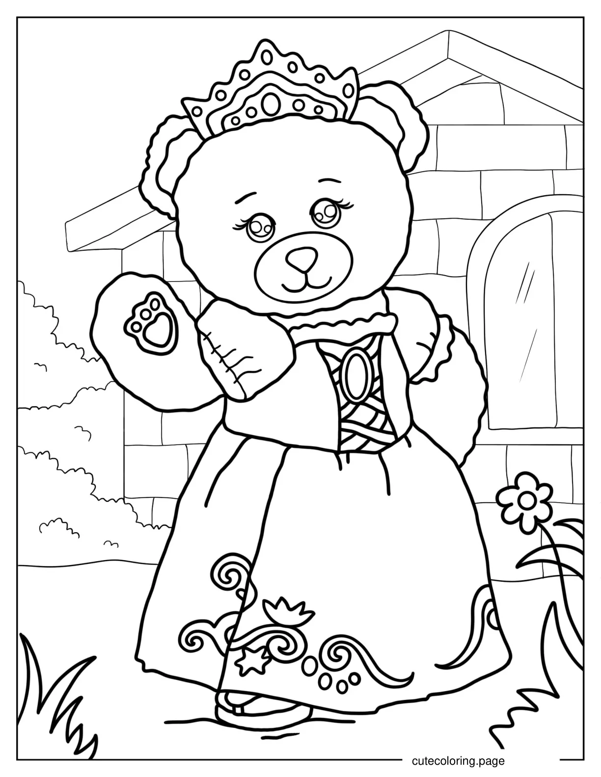 Girl Teddy Bear Wearing a Crown coloring page