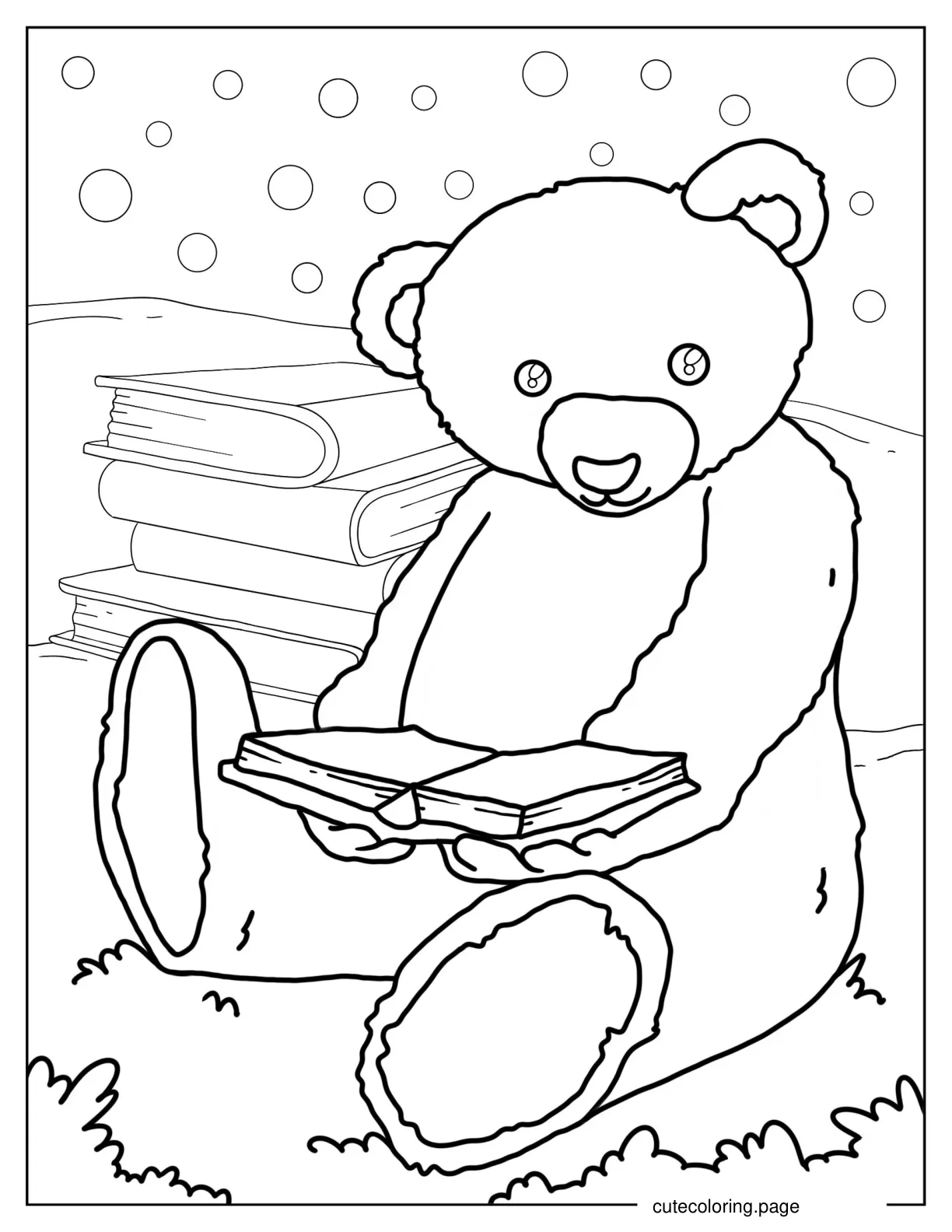 Teddy Bear Reading Books Coloring Page coloring page