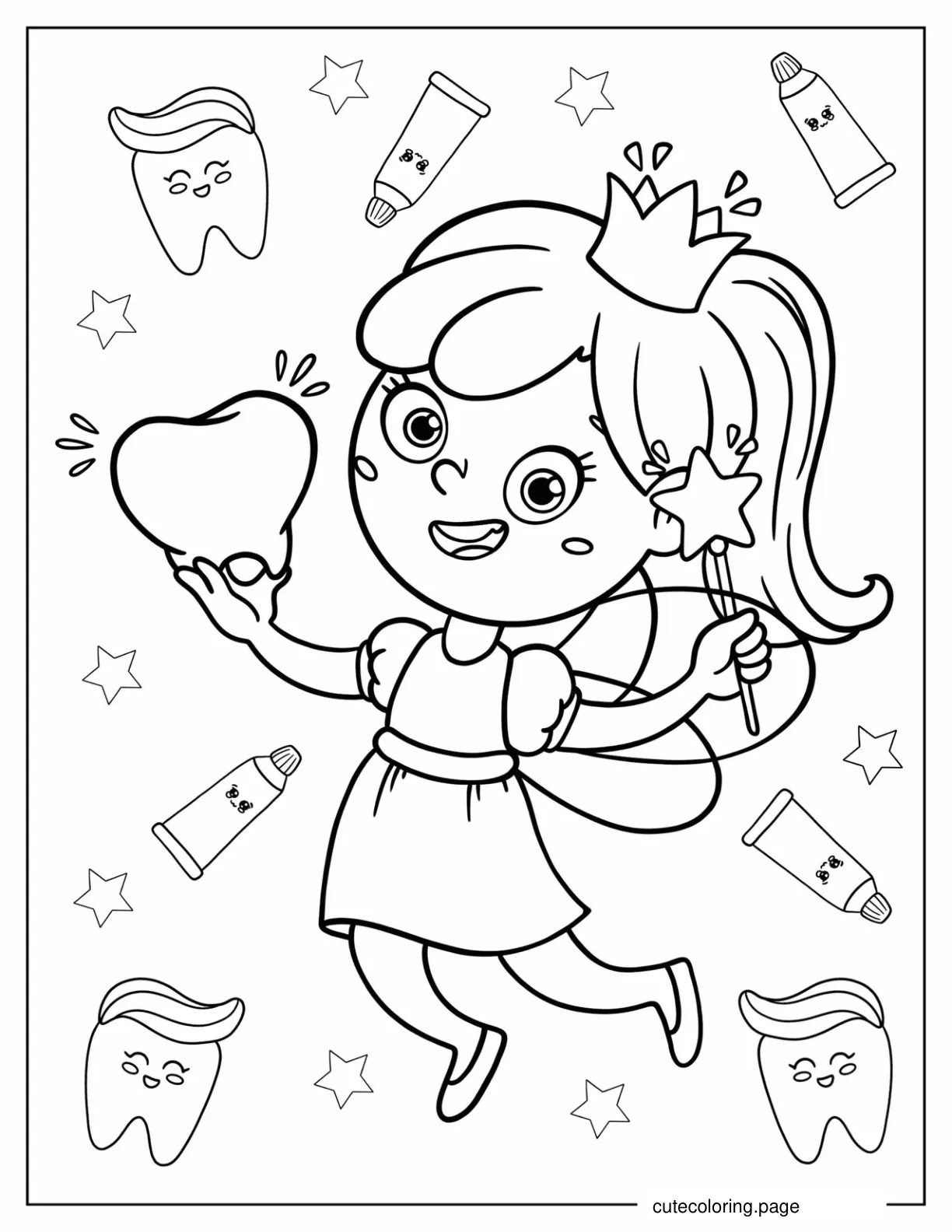 Coloring Page Of Cute Tooth Fairy coloring page