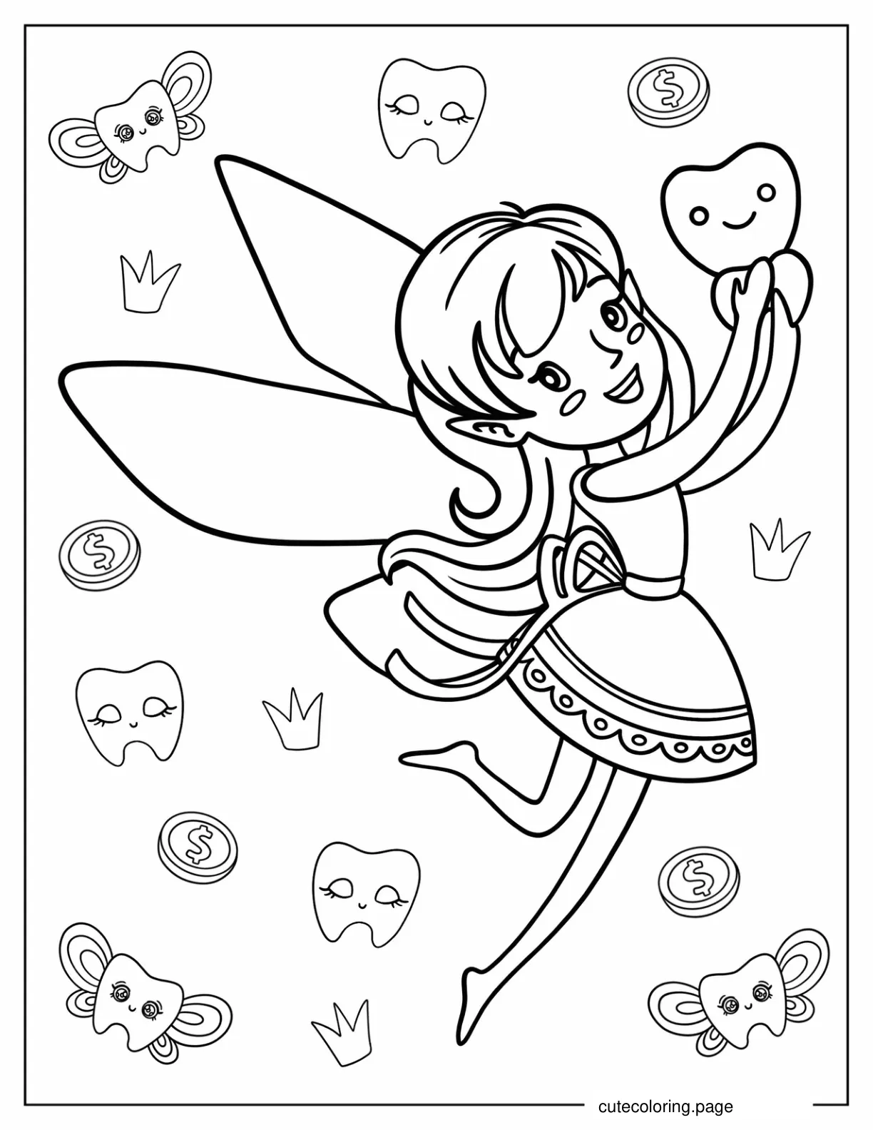 Easy Coloring Page Of Tooth Fairy For Kids coloring page