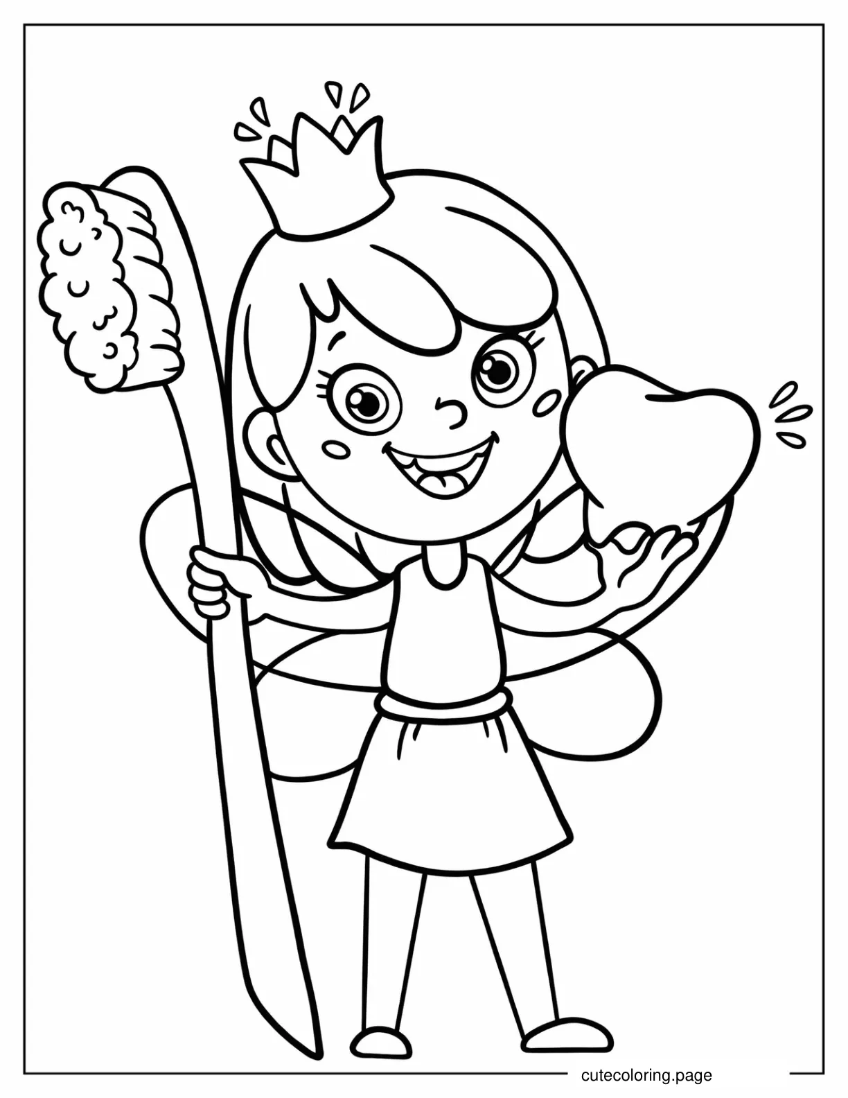 Easy Girl Tooth Fairy Coloring Sheet For Preschoolers coloring page