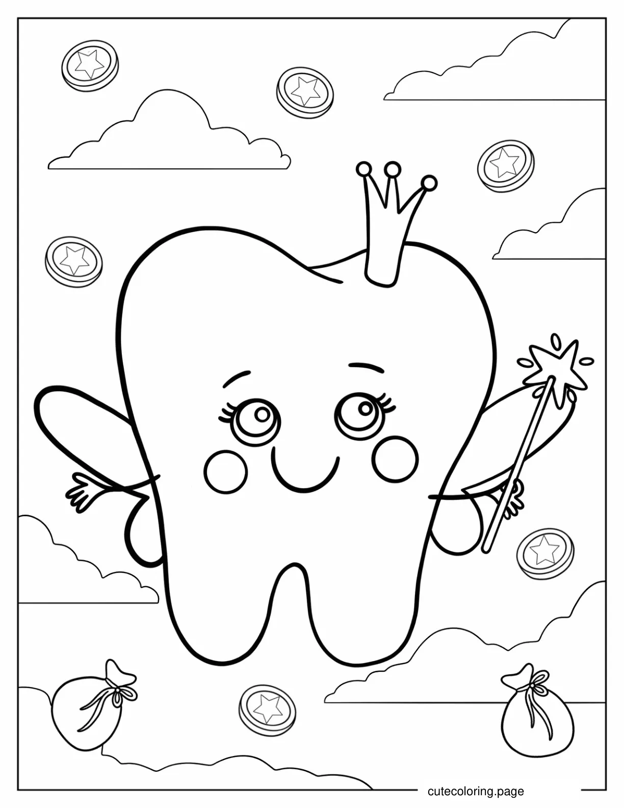 Easy Tooth Fairy Outline Coloring In For Kids coloring page