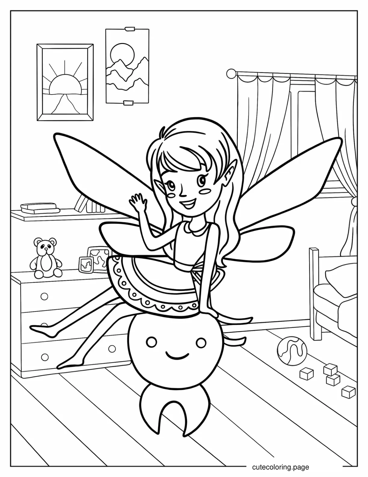 Girl Tooth Fairy Sitting On Tooth coloring page