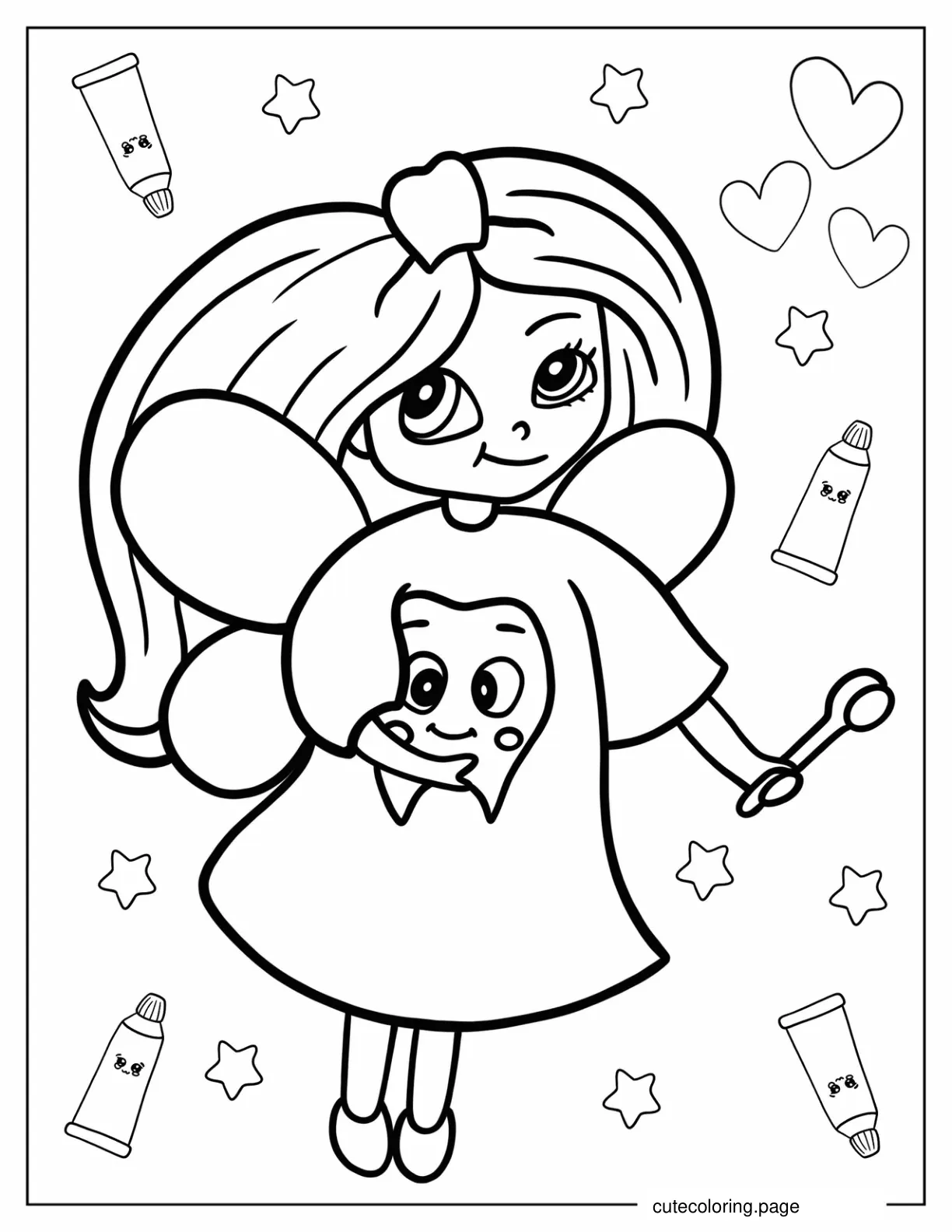 Kawaii Tooth Fairy Holding Tooth Coloring Page coloring page