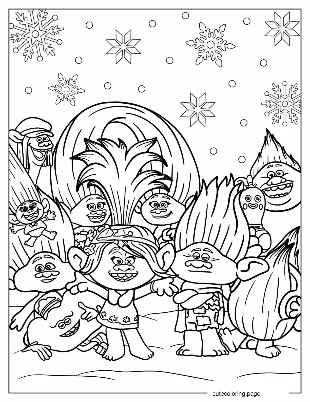 Christmas Themed Trolls Coloring Page coloring page