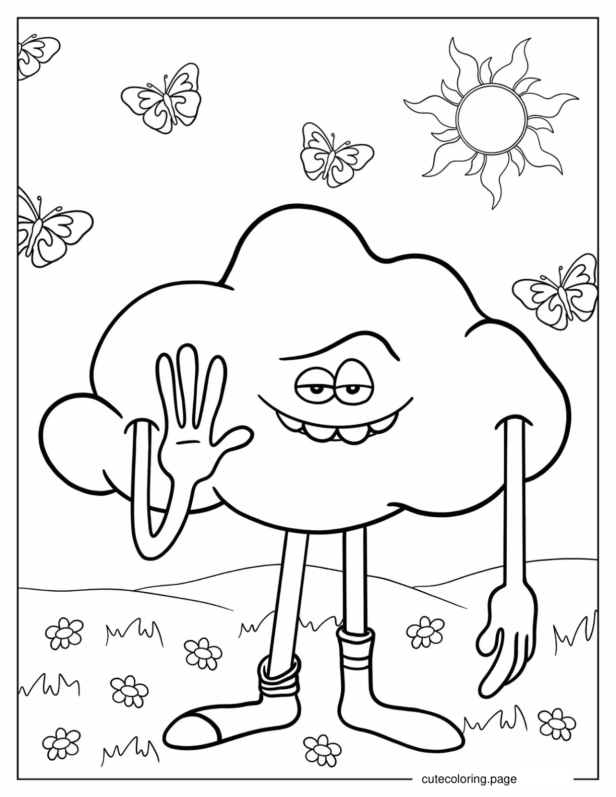 Cloud Guy Troll Waving Hand coloring page