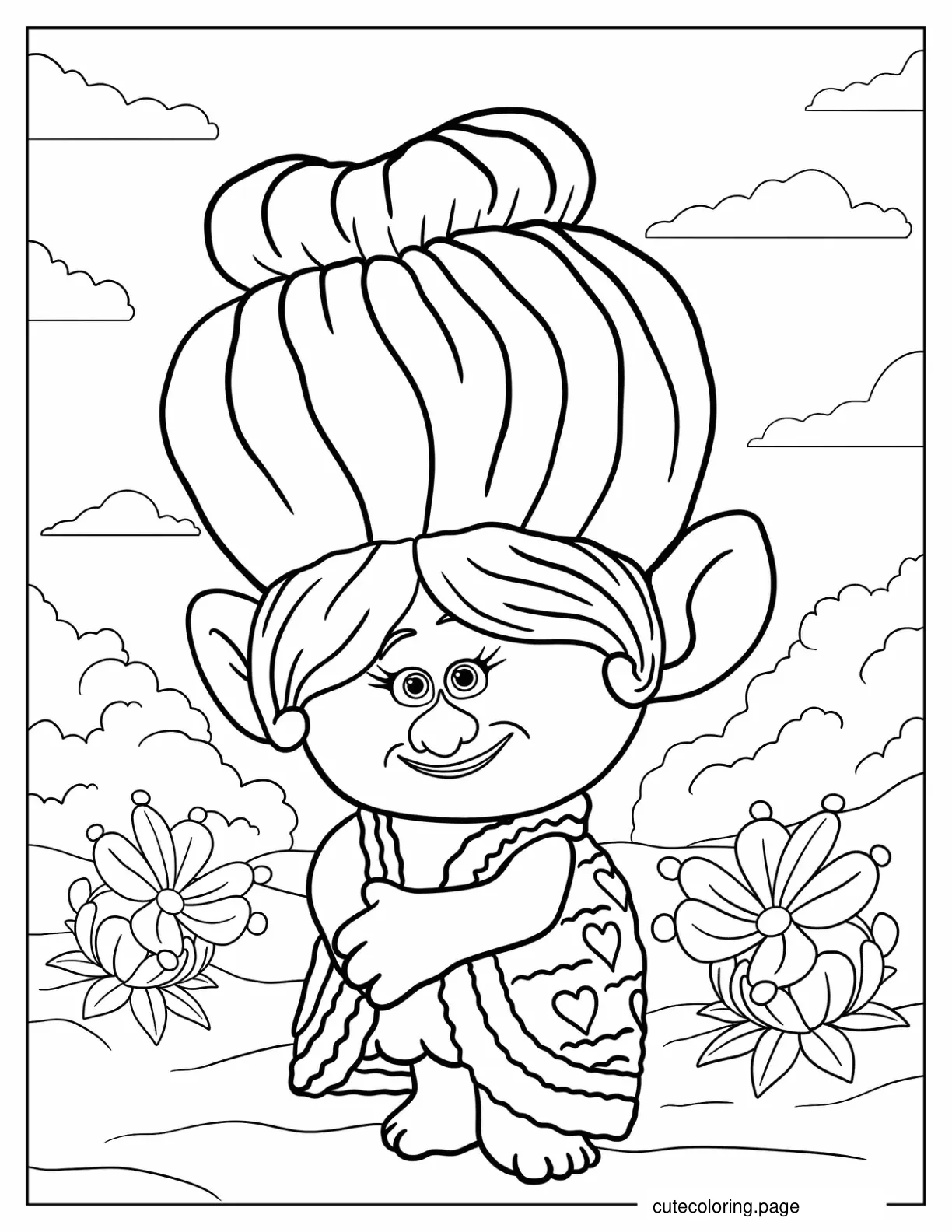 Grandma Rosiepuff Troll Smiling coloring page