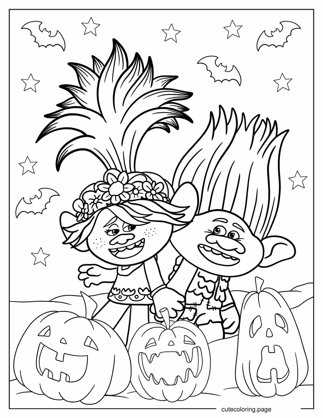 Halloween Themed Trolls Coloring Page coloring page