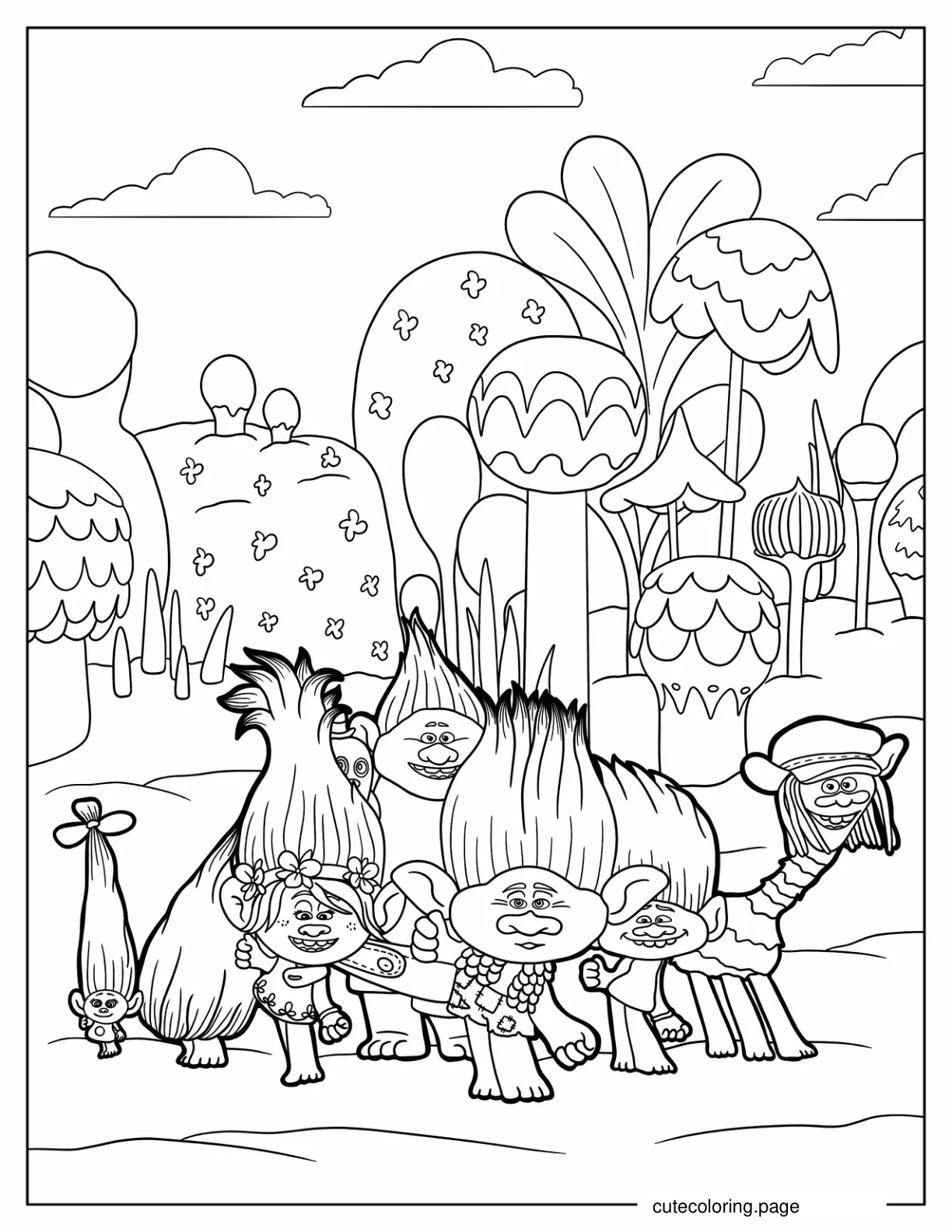 Poppy Branch And Troll Friends Dancing coloring page