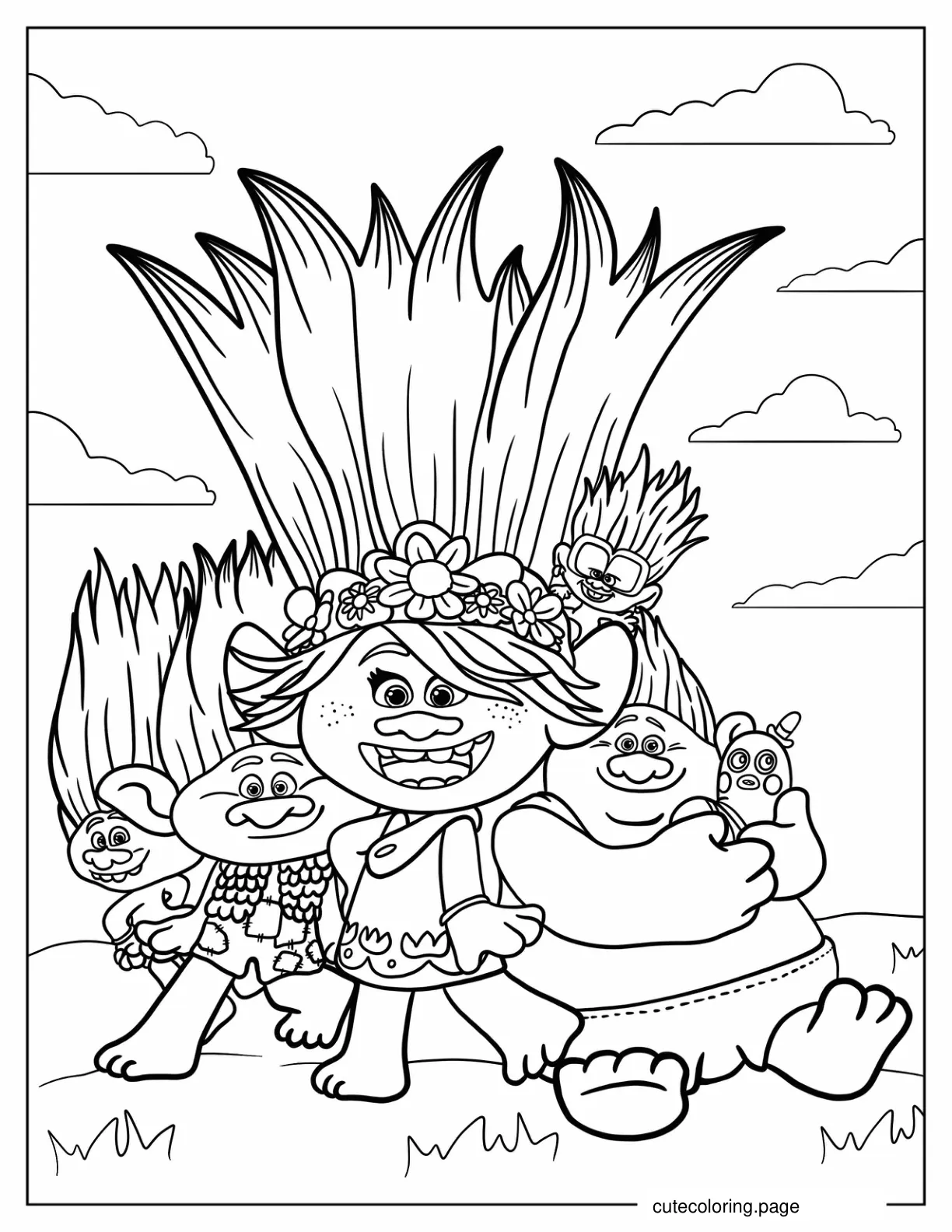 Poppy Branch Biggie and Troll Friends coloring page