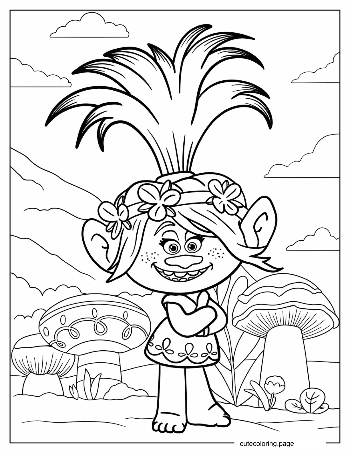 Princess Poppy Standing In Field Coloring Sheet coloring page