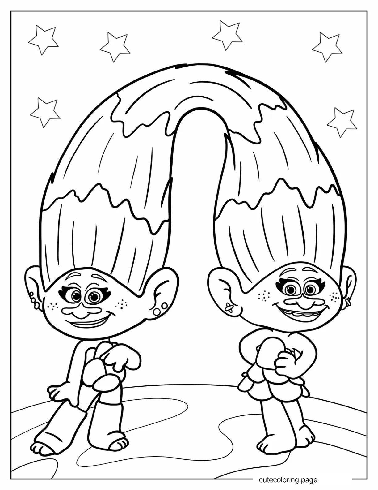 Satin and Chenille Trolls Coloring In for Preschoolers  coloring page