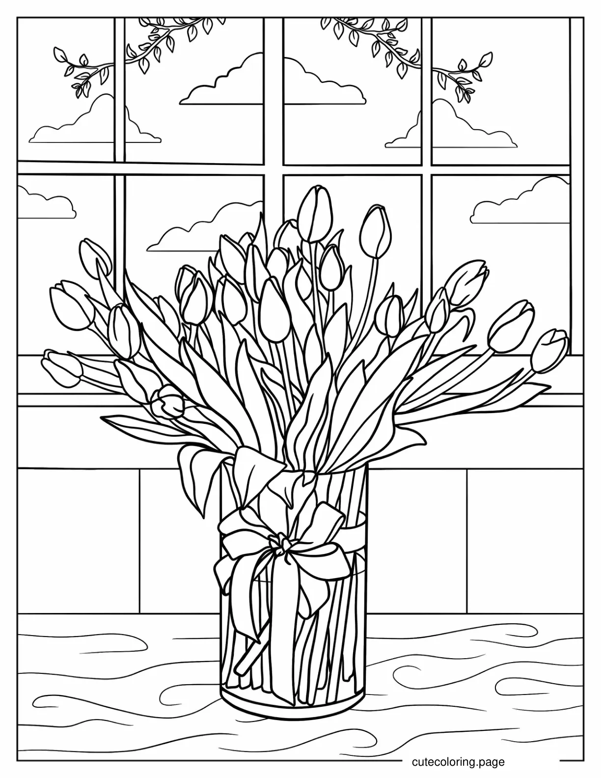 Bunch Of Tulips In Vase To Color coloring page