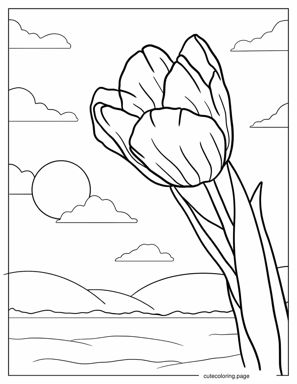 Tulip Flower Growing In The Sun coloring page