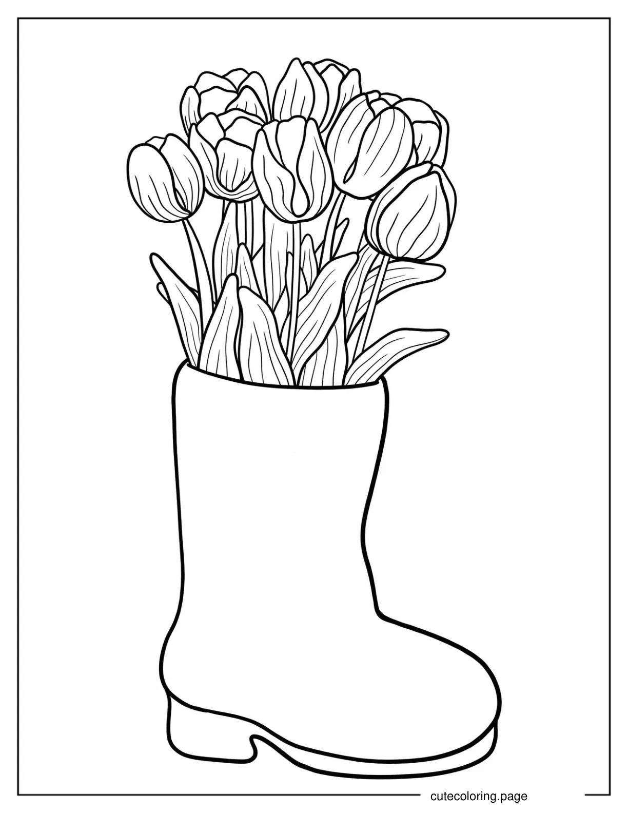 Tulip Flowers Growing From a Boot coloring page