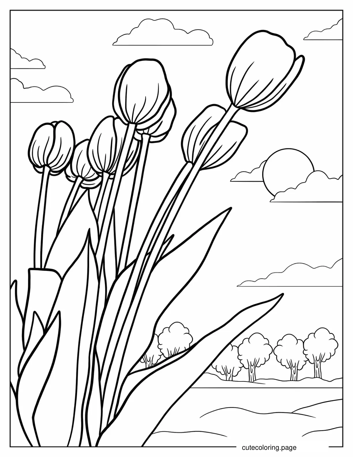 Tulips Growing In The Wild coloring page