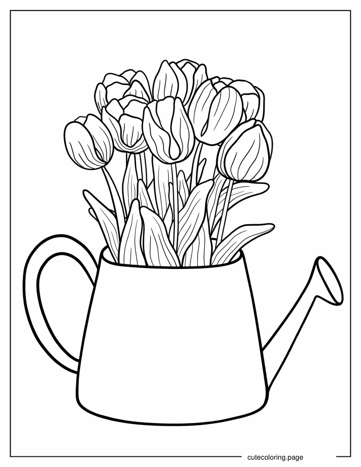 Tulips Growing Out Of Watering Can coloring page