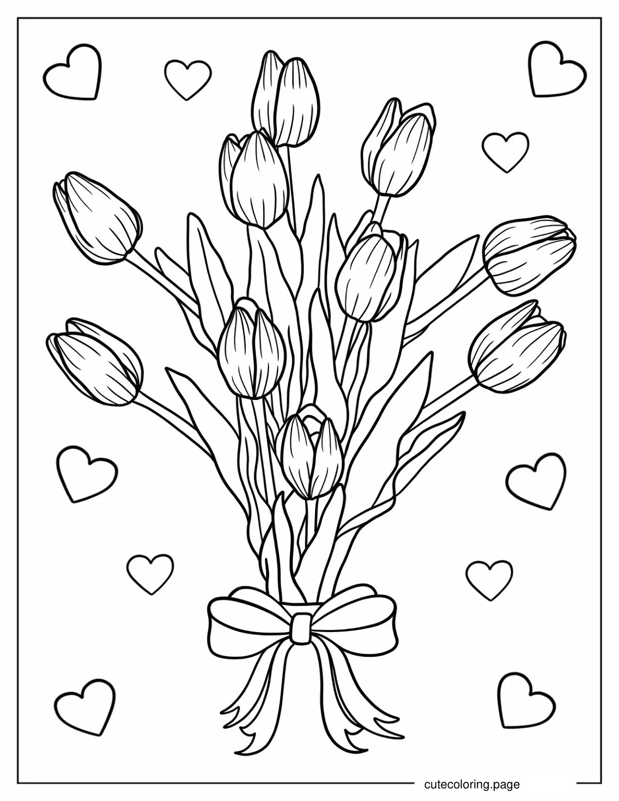 Tulips With Love Hearts To Color coloring page