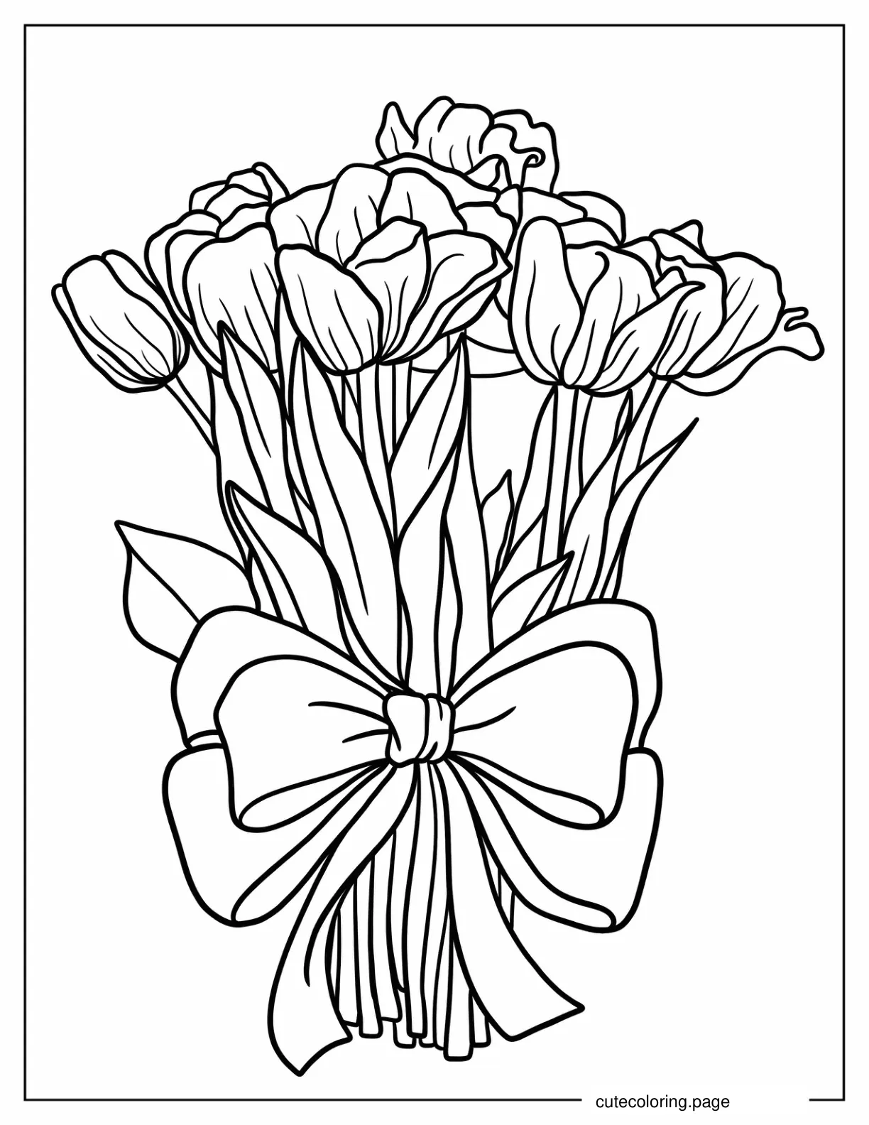 Tulips Wrapped In Large Bow To Color coloring page