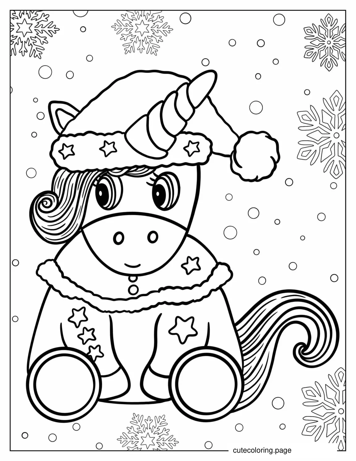 Christmas Themed Unicorn With Santa Hat To Color coloring page