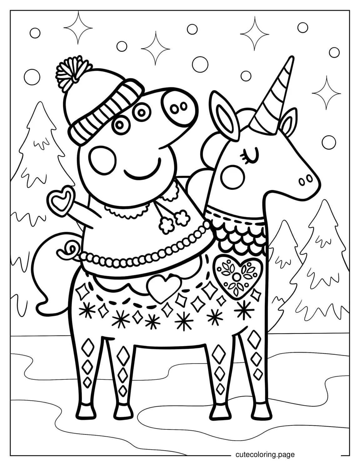 Coloring Page Of Peppa Pig And a Unicorn coloring page