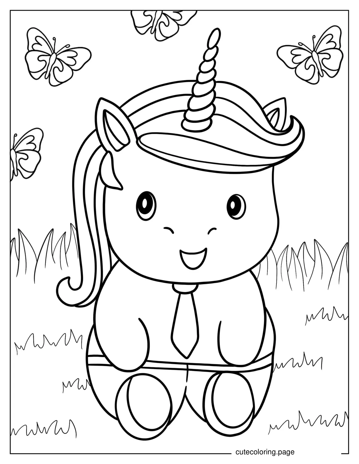 Cute Baby Unicorn With Butterflies To Color coloring page