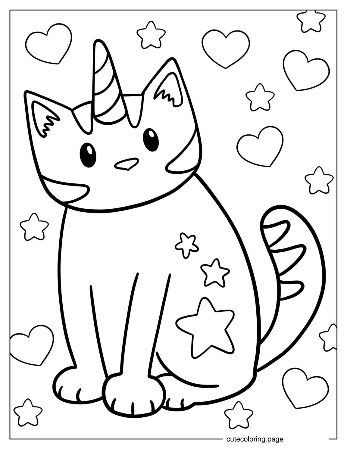 Cute Unicorn Cat With Love Hearts coloring page