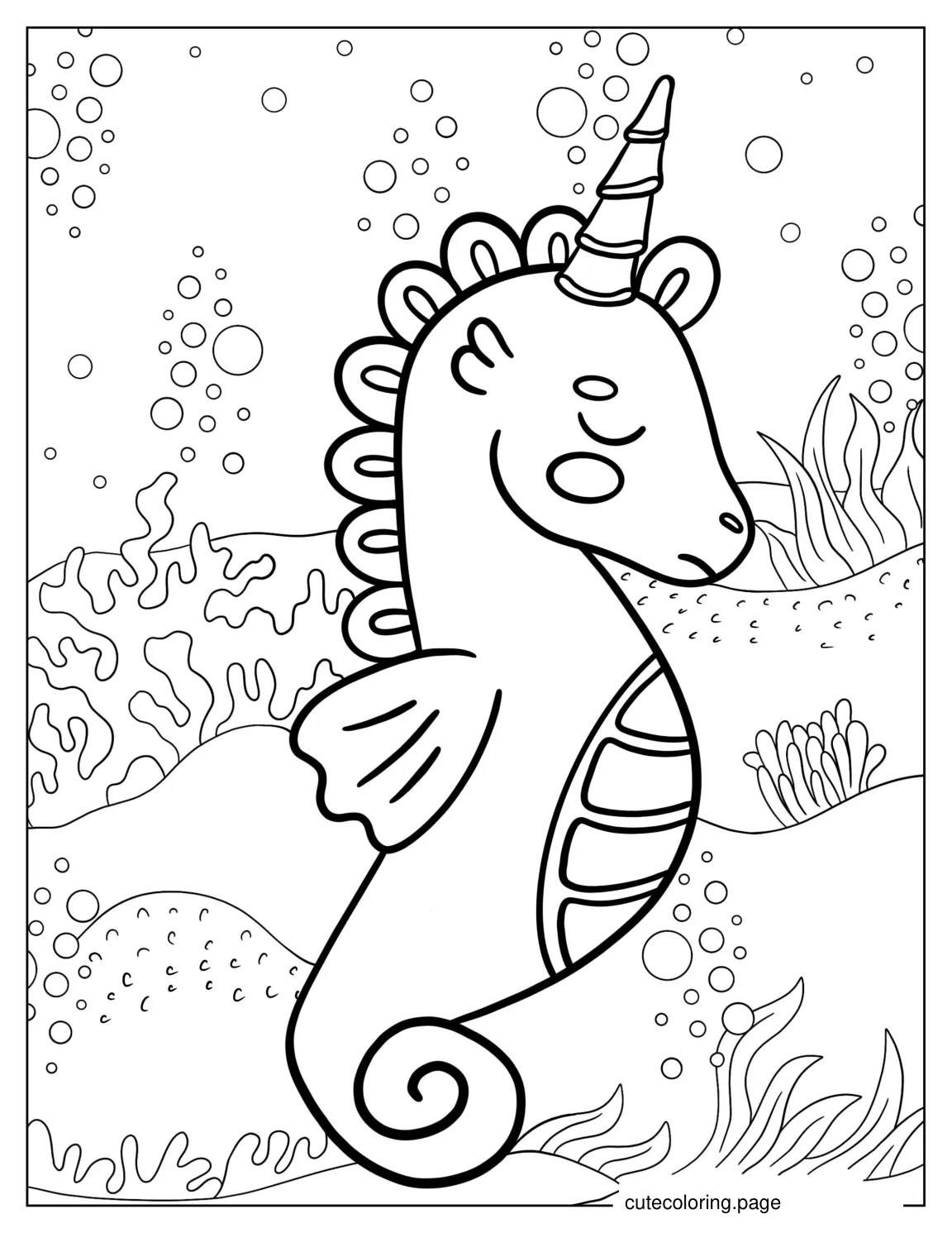 Cute Unicorn Seahorse Coloring Page For Kids coloring page