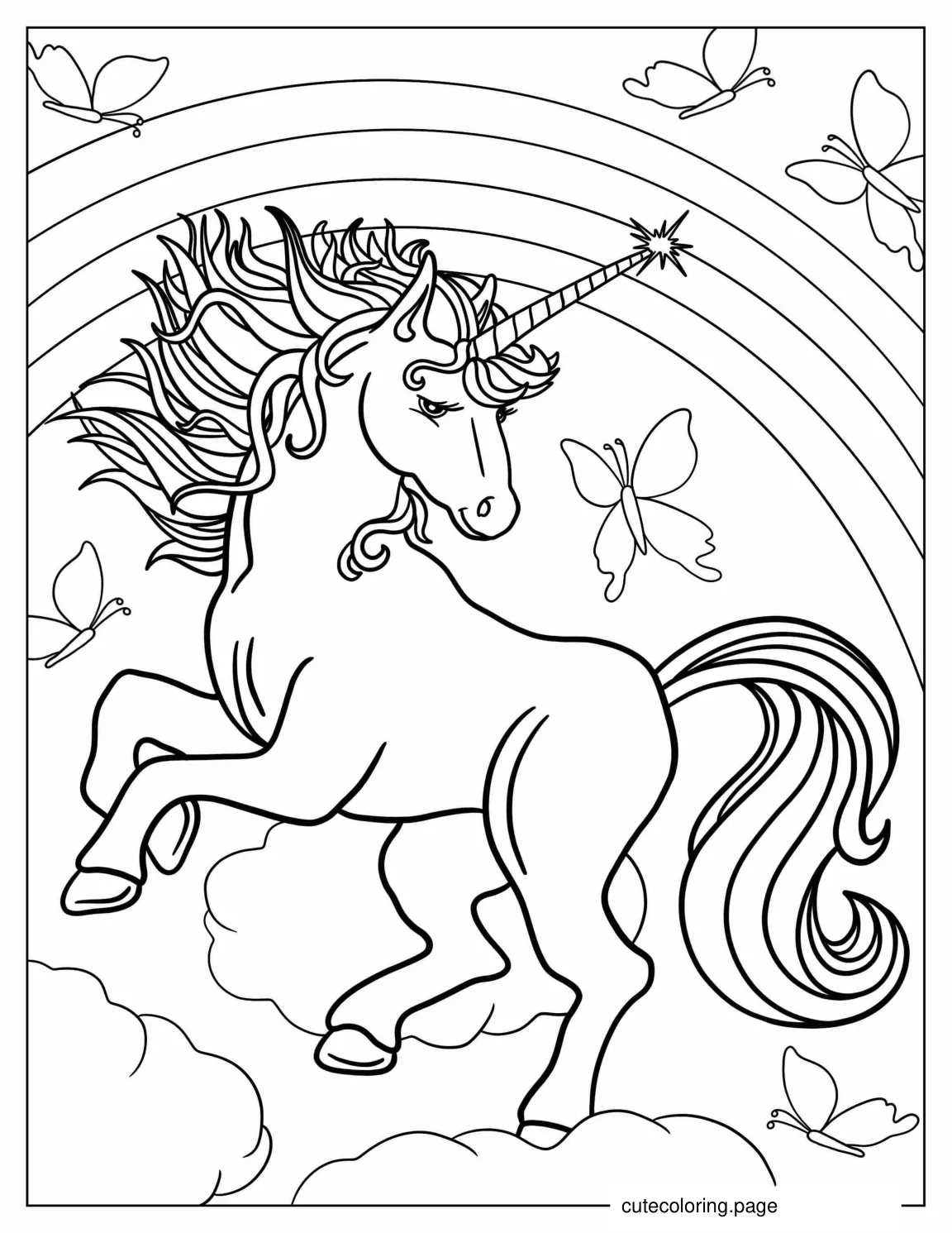 Detailed Unicorn Floating In The Sky To Color coloring page